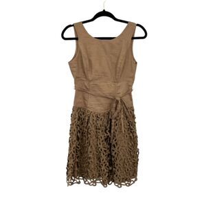 Robert Rodriguez Size 2‎ Brown Linen Blend Eyelet Lace Sleeveless A-Line Dress